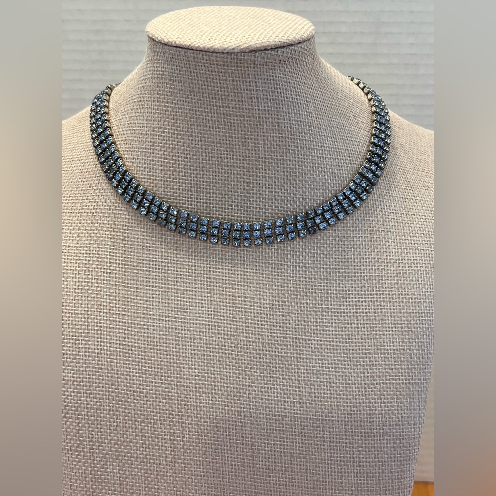 Vintage Estate Ice Blue Rhinestone Necklace Choker triple strand